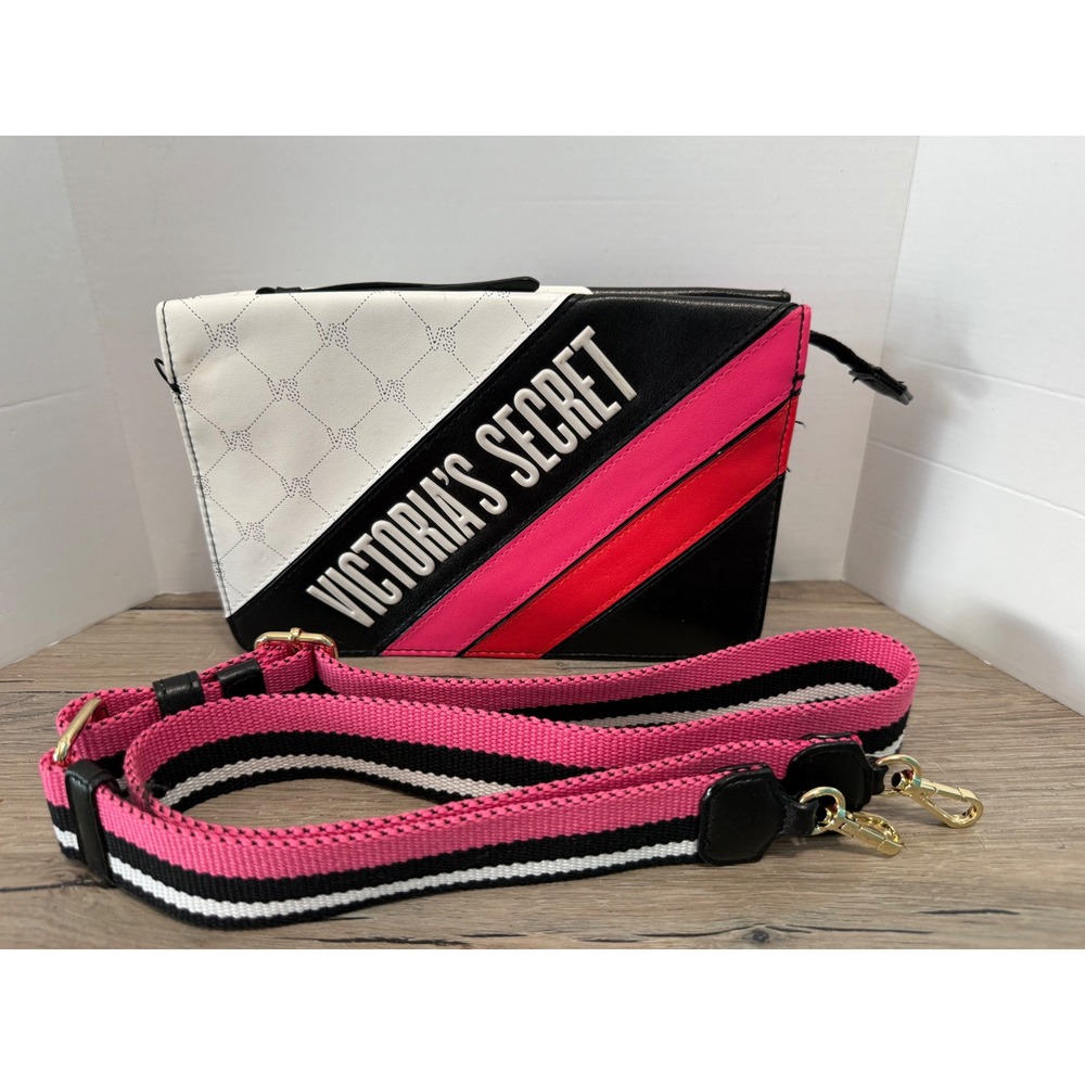 Victoria's Secret Black White Pink Crossbody Bag Clutch NWOT